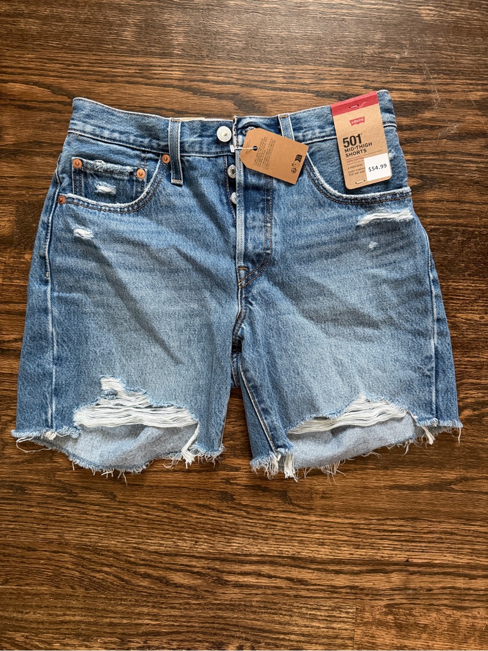 Levi's 501 Women’s High-Rise Mid-Thigh Distressed Denim Shorts